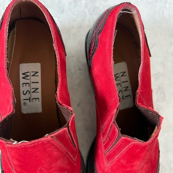 Vintage Nine West Western Boho Red Leather Suede Ankle Boots 7.5 Booties Twee - Picture 4 of 8